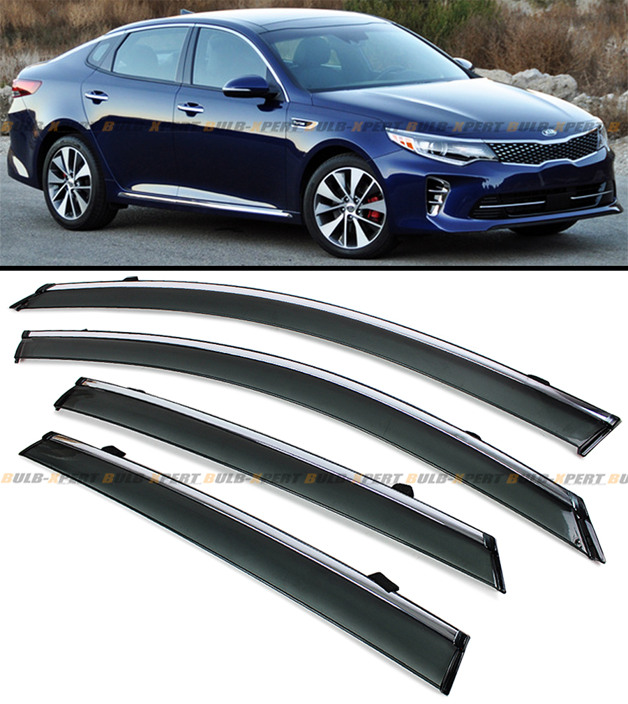 SMOKE TINTED CLIP ON WINDOW VISOR W/ CHROME TRIM FOR 2016-2017 KIA ...