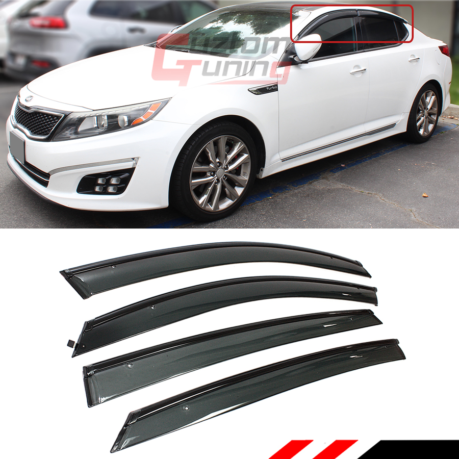 FOR 20112015 KIA OPTIMA CLIP ON WINDOW VISOR RAIN GUARD W/ BLACK TRIM