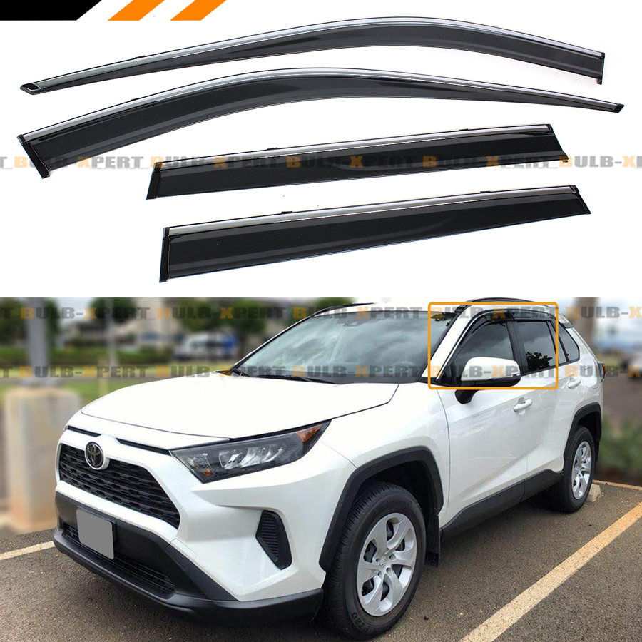 FOR 2019-2020 TOYOTA RAV4 CHROME TRIM CLIP-ON WINDOW VISOR RAIN GUARD ...