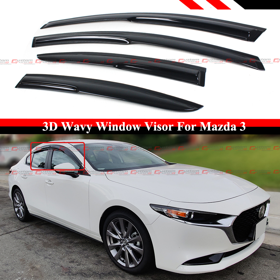 Smoked Tinted Window Visors / Rain Guards For 2019-2025 Mazda 3 Sedan - Glossy Chrome Trim - 4pc Kit