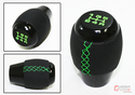 M10 X 1.5 BLK LEATHER SHIFT KNOB W/ GREEN STITCHIN