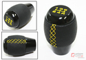 M10 X 1.5 BLACK LEATHER SHIFT KNOB W/ YELLOW STITC