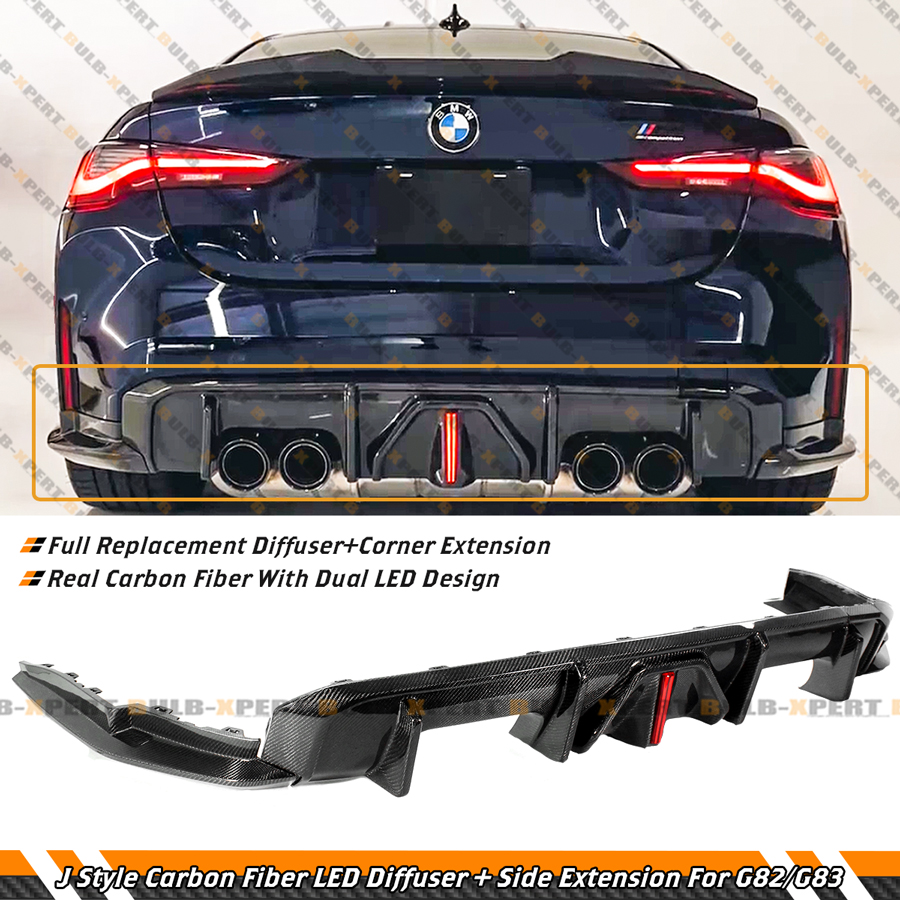 For 21-26 BMW G82 G83 M4 J Style Carbon Fiber LED Rear Diffuser +