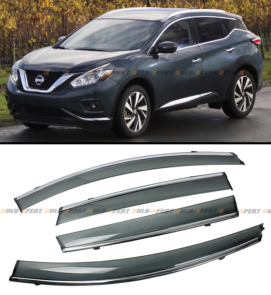 FOR 2015-2024 NISSAN MURANO CHROME TRIM CLIP-ON SMOKE WINDOW VISOR