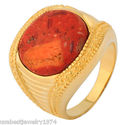 HAND CARVED NATURAL ROUND CABOCHON CORAL IN Y GOLD