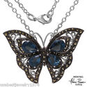 BUTTERFLY MARCASITE WITH FANCY BLUE CRYSTAL NECKLA