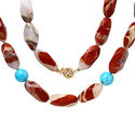 HANDMADE IN USA 10 MM TURQUOISE, RED JASPER NECKLA