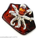 HANDMADE GENUINE AMBER OCTOPUS IN 925 SILVER GEM E
