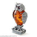 GENUINE AMBER OWL ON BOOK IN 925 SILVER RED EYE BE