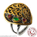 VINTAGE LOOK PEAR EMERALD RUBY YELLOW GOLD OVER 92