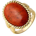 1 NATURAL OVAL ORANGE CORAL IN YELLOW GOLD OVER 92