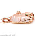 CARVED PINK FOX MOONSTONE NECKLACE IN ROSE GOLD OV