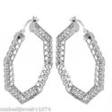 HAND CRAFTED OCTAGON HOLLOW HOOP EARRINGS 925 STER