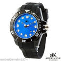 ADEE KAYE SPORTS BLACK BLUE DIAL NEW  WATCH WITH D
