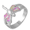 BUTTERFLY PINK OPAL INLAY LADY'S RING IN 925 STERL