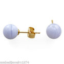 10-11 MM GENUINE ROUND BLUE CHALCEDONY STUD EARRIN