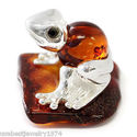 HANDMADE GENUINE AMBER FROG IN 925 SILVER GEM EYE 