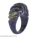 HANDCARVED GENUINE LAPIS LAZULI AND 14K YELLOW GOL