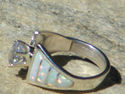 Native American Navajo Indian White Opal Ring CZ S