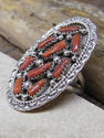 Zuni Coral Ring Sterling Silver Ladies Native Amer