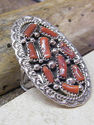 Zuni Coral Ring Sterling Silver Ladies Native Amer