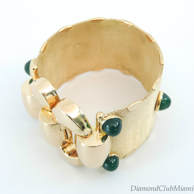 Rare Antique 21.2ct Cabochon Emerald 18kt Gold Large Mesh Bracelet 105. ...
