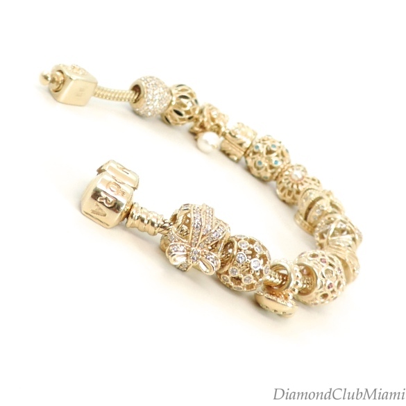 Pandora 14kt Yellow Gold Full Bracelet With 14kt Charm Beads 76.4 grams