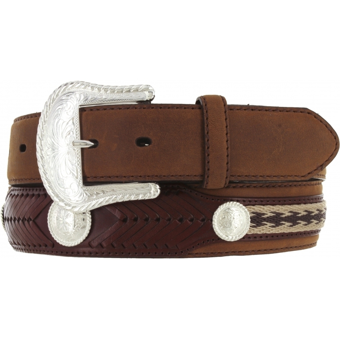 Tony Lama Western Mens Belt Leather Brown Southwest Braided Conchos ...