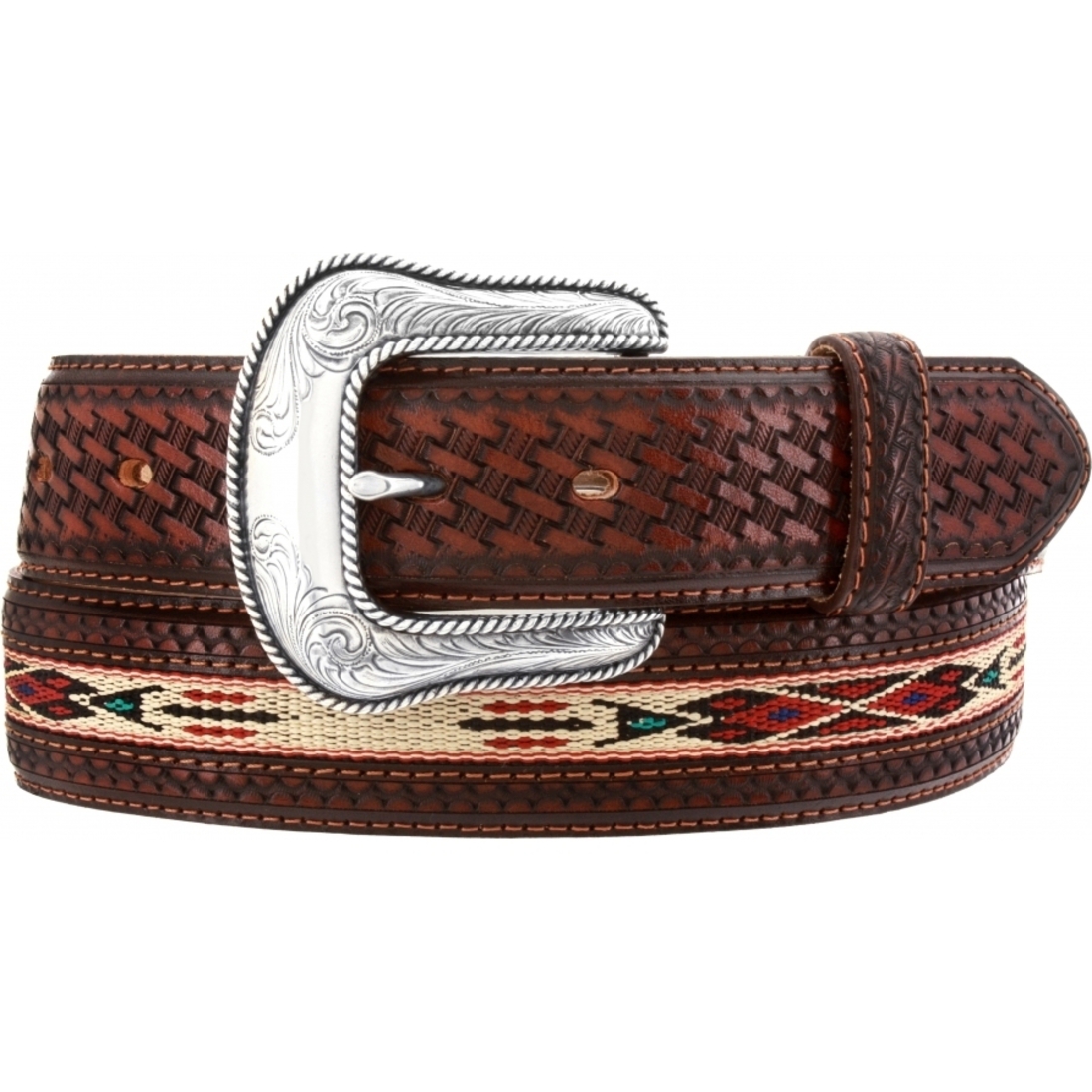 Justin Western Mens Belt Leather Mde In The USA Braided Conchos Brown C13395 | eBay
