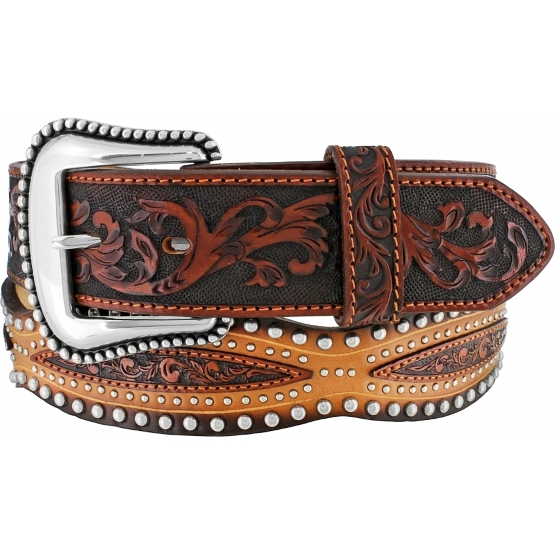 Tony Lama Western Mens Belt Leather Brown Studded C42295, Cowboy Belts ...
