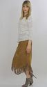 Vtg 80s Suede Leather Fringe Hippie Boho Maxi Dres