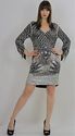 Vtg 80s silk beaded sequin deco Silver Metallic bo
