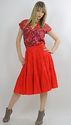 Vtg 70s red floral silk Secretary blouse top shirt