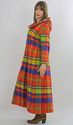 Vtg 70s Boho Hippie Wool Mod neon plaid hooded max