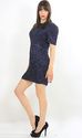 Vintage 80s Navy Blue deco silk sequin beaded cock