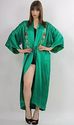 Vtg 60s Boho Asian Green embroidered silk kimono m