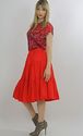 Vtg 70s red floral silk Secretary blouse top shirt