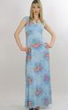 Vintage 70s Hippie Boho blue Floral Deep V Party M
