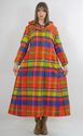 Vintage 70s Boho Hippie Wool Mod neon plaid long h