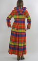 Vtg 70s Boho Hippie Wool Mod neon plaid hooded max