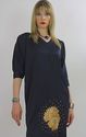 Vintage 70s Navy blue metallic sunflower applique 