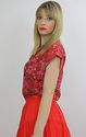 Vtg 70s red floral silk Secretary blouse top shirt