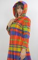 Vtg 70s Boho Hippie Wool Mod neon plaid hooded max