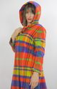 Vintage 70s Boho Hippie Wool Mod neon plaid long h
