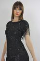 Vtg 80s deco silk beaded sequin Fringe draped cock