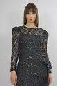 Vtg 80s sheer fringe deco beaded sequin flapper dr