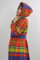 Vtg 70s Boho Hippie Wool Mod neon plaid hooded max