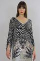 Vtg 80s silk beaded sequin deco Silver Metallic bo
