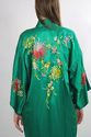 Vtg 60s Boho Asian Green embroidered silk kimono m