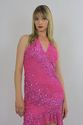 Vtg 80s hot pink sequin beaded flapper Art Deco Ha